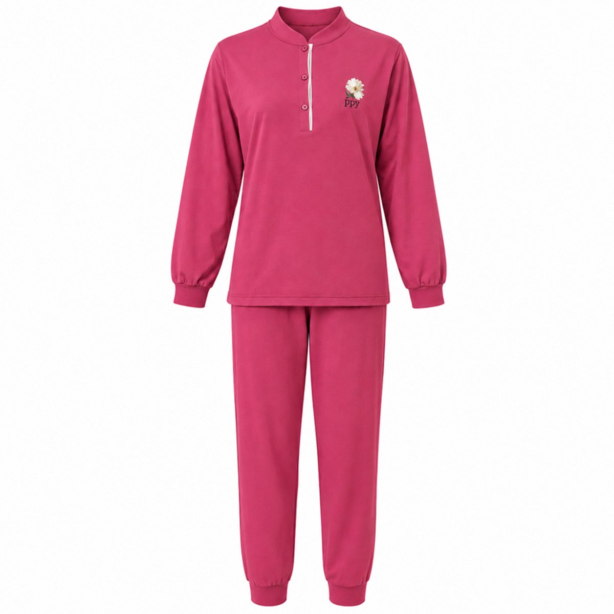 Lunatex - dames pyjama 124295 - all season - 100% katoen - donkerroze - maat XXL
