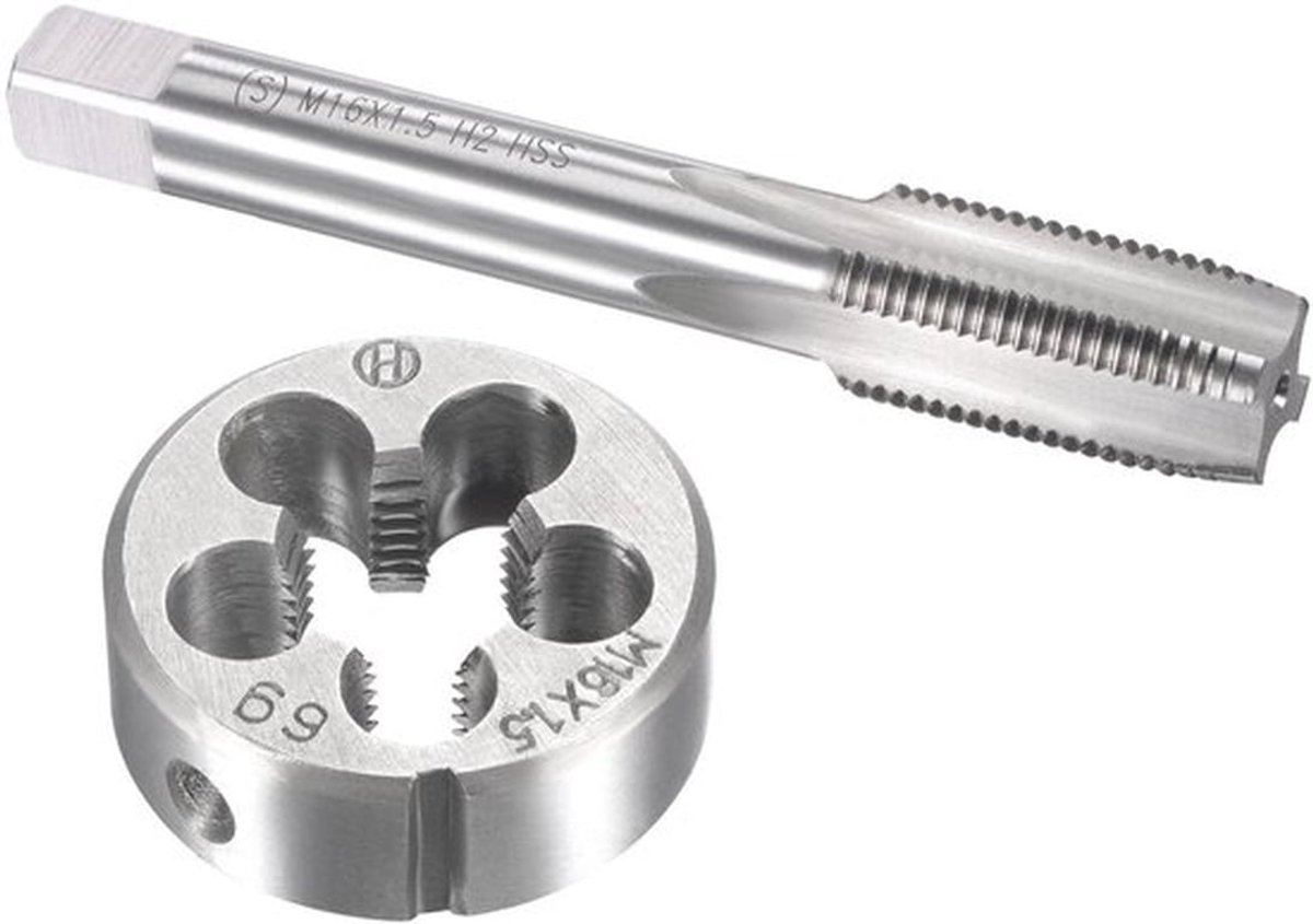 Tap- en Matrijzenset M16 x 1,5 mm - Heavy-duty - Schroefdraadmeter - Precisie Snijden - Nauwkeurig Tikken - Verlengde Duurzaamheid - Schroefdraadset