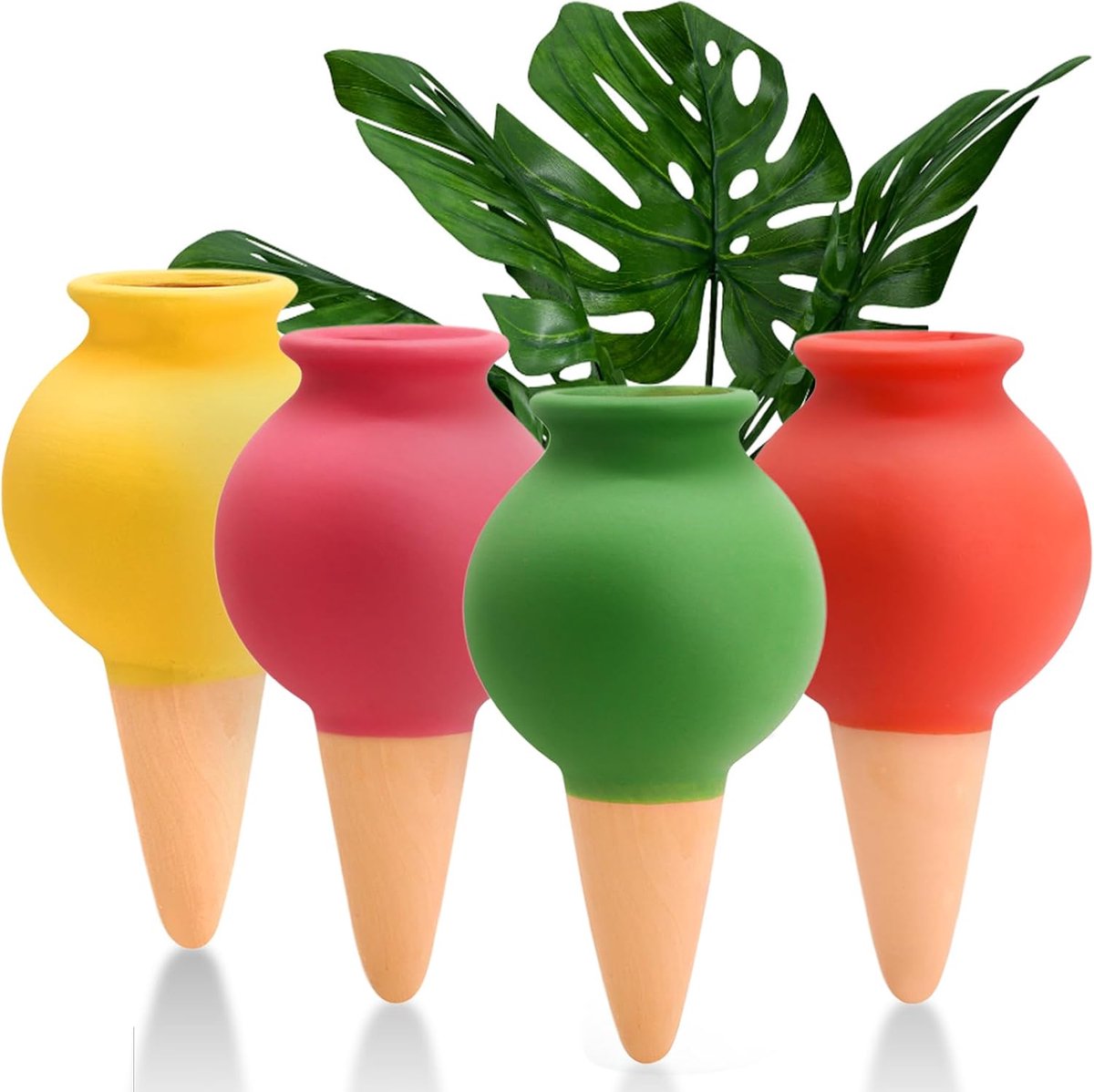 4 terracotta watergeefpinnen - Automatische plantenwatergever - zelfwaterende bollen - Langzame waterafgifte, zelfwaterende inzetstukken voor plantenbakken - watergevende bollen voor binnen- en buitenplanten