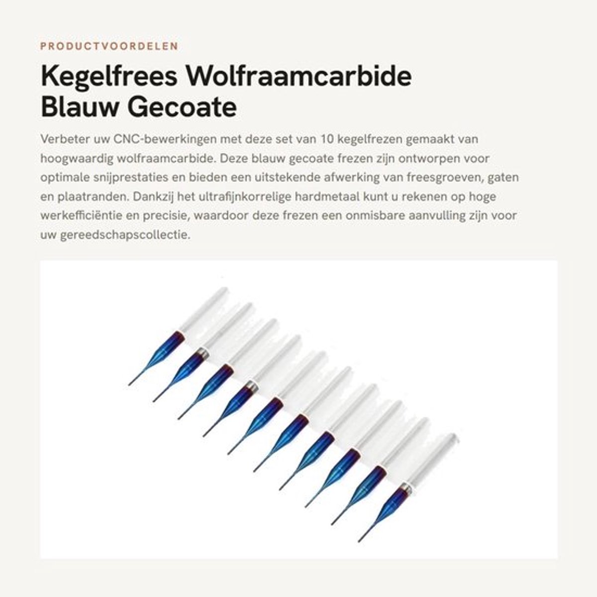 Kegelfreesset 10 Stuks - Wolfraamcarbide Frees - Blauw Gecoate Frees - CNC Vervanging - Hoge Werkprestaties - Comfortabel in Gebruik
