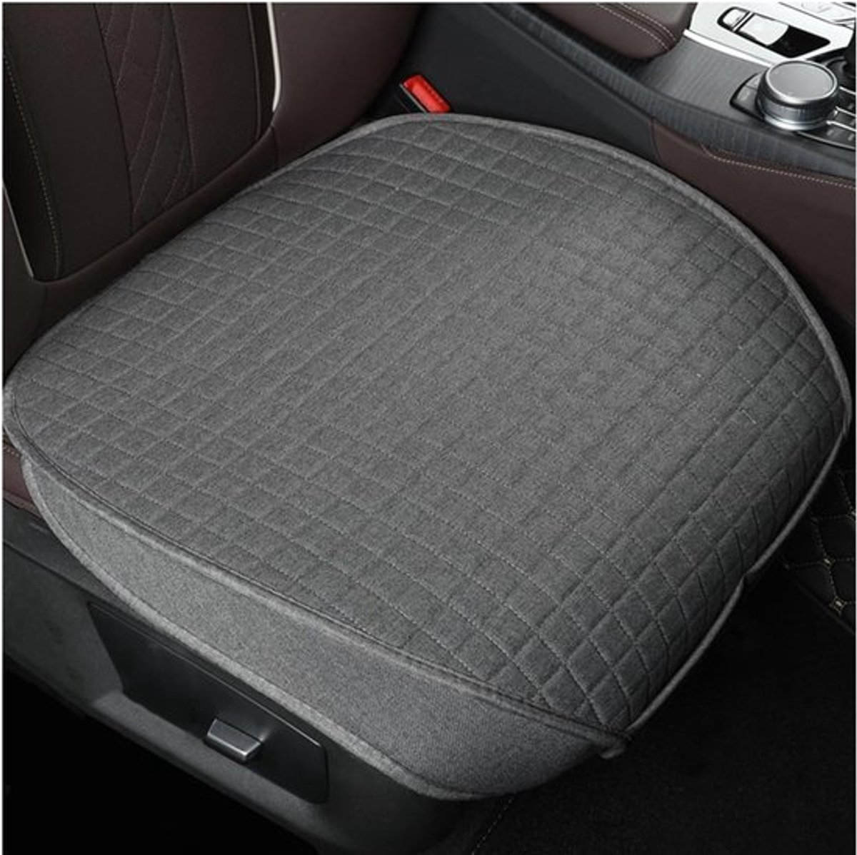 Autostoelhoes Universeel - 2-delige Set - Antislip Onderkant - Ademend Linnen - Krasbestendig - Afmetingen 61x48cm - Zitkussen