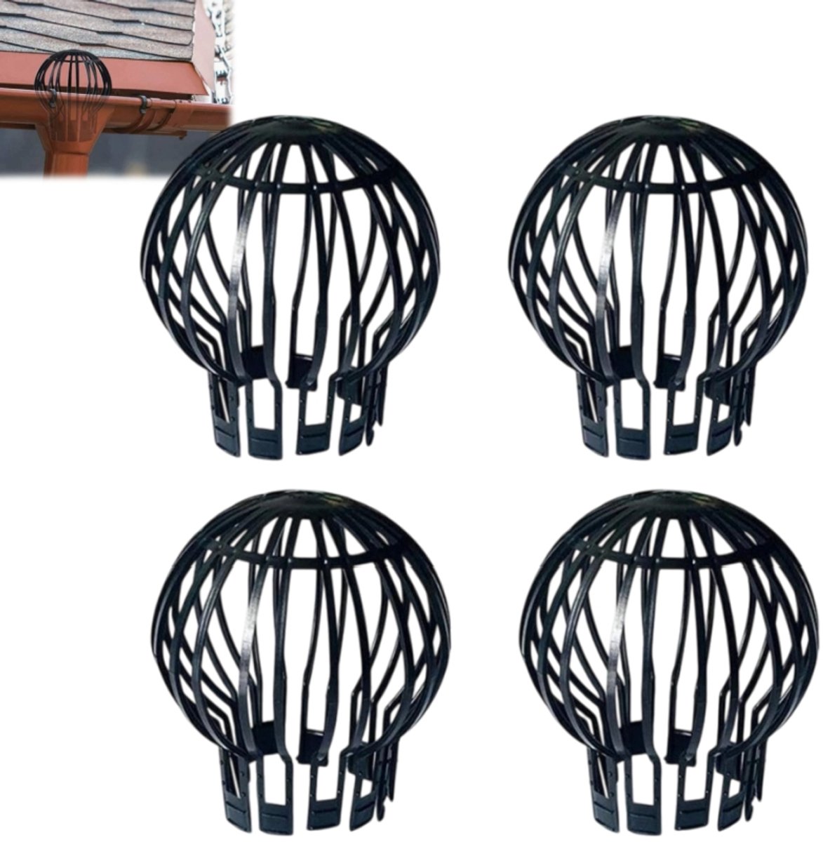 4 stuks-Afvoergootbeschermingsnet - anti-verstoppingsnet voor afvoeren - bladfilter voor afvoerbuizen - geschikt voor buizen van 2-4 inch - zwart - 12*14 cm - diameter 6*4,5 cm
