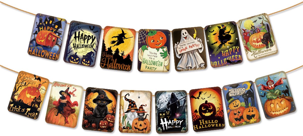 Claoner Halloween vierkante banners - Cartoon figuren - Feestslingers - Huisdecoratie - Halloween thema