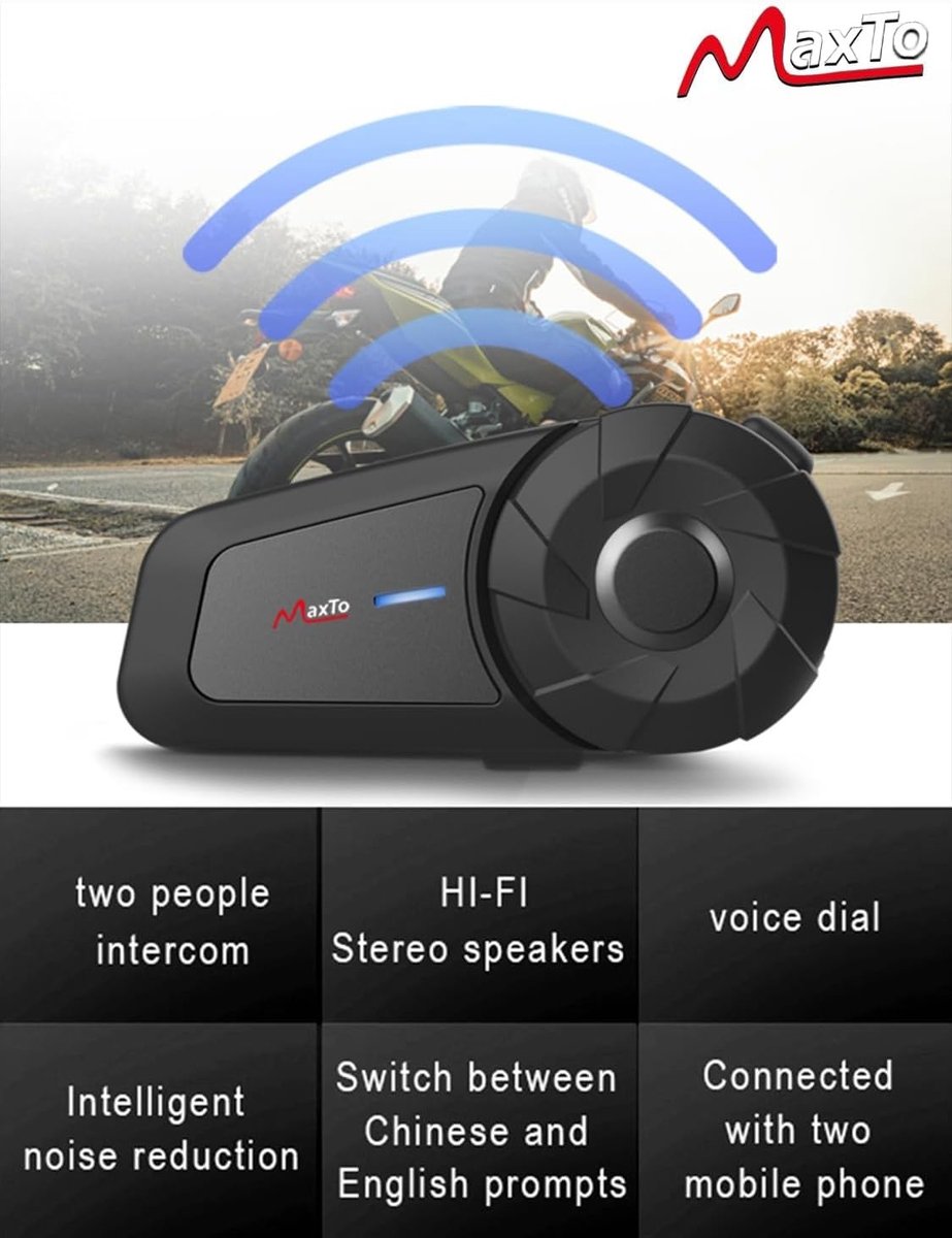 Motorhelm-headset - Zwart - 1 Pack - Bluetooth Intercom met 800m Bereik en IPX6 Waterdicht - Voor Motorfietsrijders