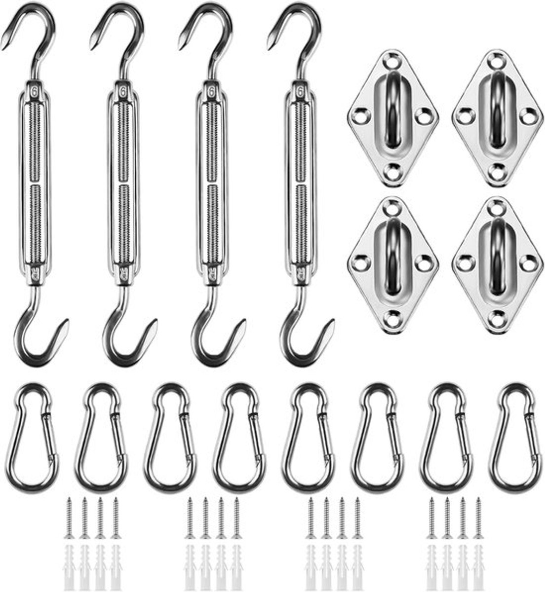 SnelShoppen - Canopy Mounting Kit voor Zonnescherm, RVS M6 Bevestigingsset voor Driekhoekige en Vierkante Schaduwzeilen, Heavy Duty Tuinaccessoires