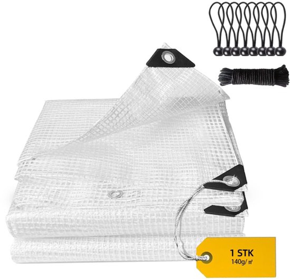Afdekzeil Waterdicht - Transparant - 2 x 4 m - 140 g/m² - Met Ogen - Geschikt voor Planten/Boten/Tuinmeubelen - Zeil
