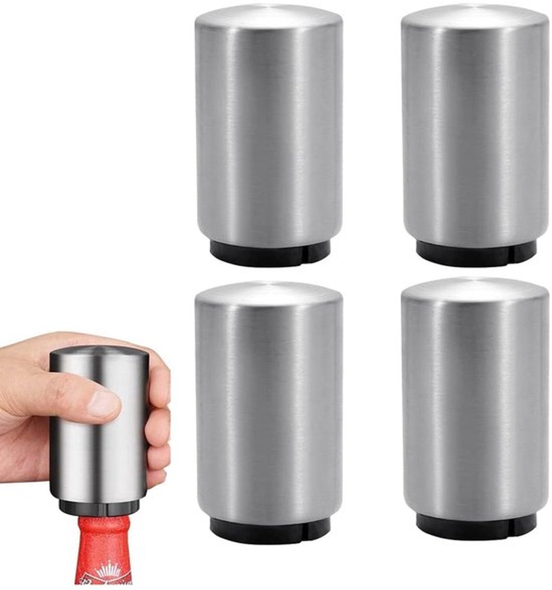 Flesopener Automatisch - 4 Stuks - Roestvrij Staal - Kroonkurkopener - Keukenaccessoires - Hoogwaardig Materiaal - Bieropener