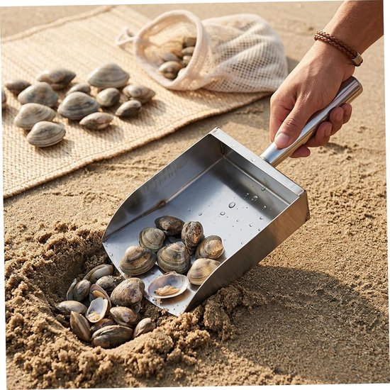 Strandschep - Zandschep - Roestvrijstalen zandzeef - Kan worden opgehangen - 28.5 ×12 ×14 cm - RVS - Geschikt voor het verzamelen van schelpen op het strand, het schoonmaken van de kust, enz - Zilver — afbeelding 4