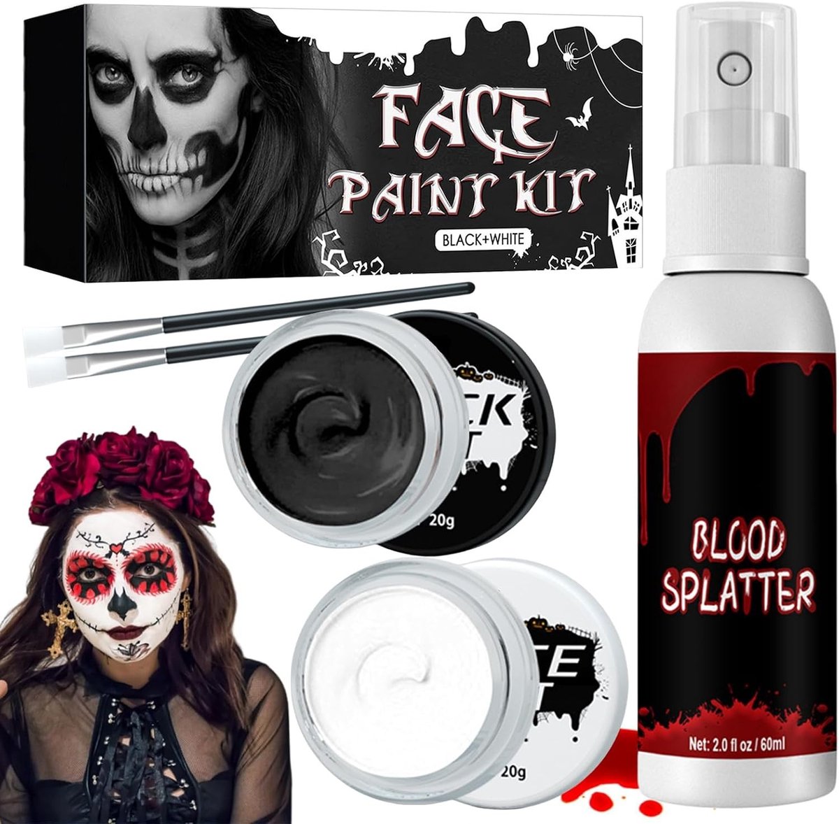 Halloween Make-up Set voor Kinderen en Volwassenen - Gezichtsverf voor Skelet, Vampier, Clown en Zombie - Geschikt voor Feestjes en Theatervoorstellingen