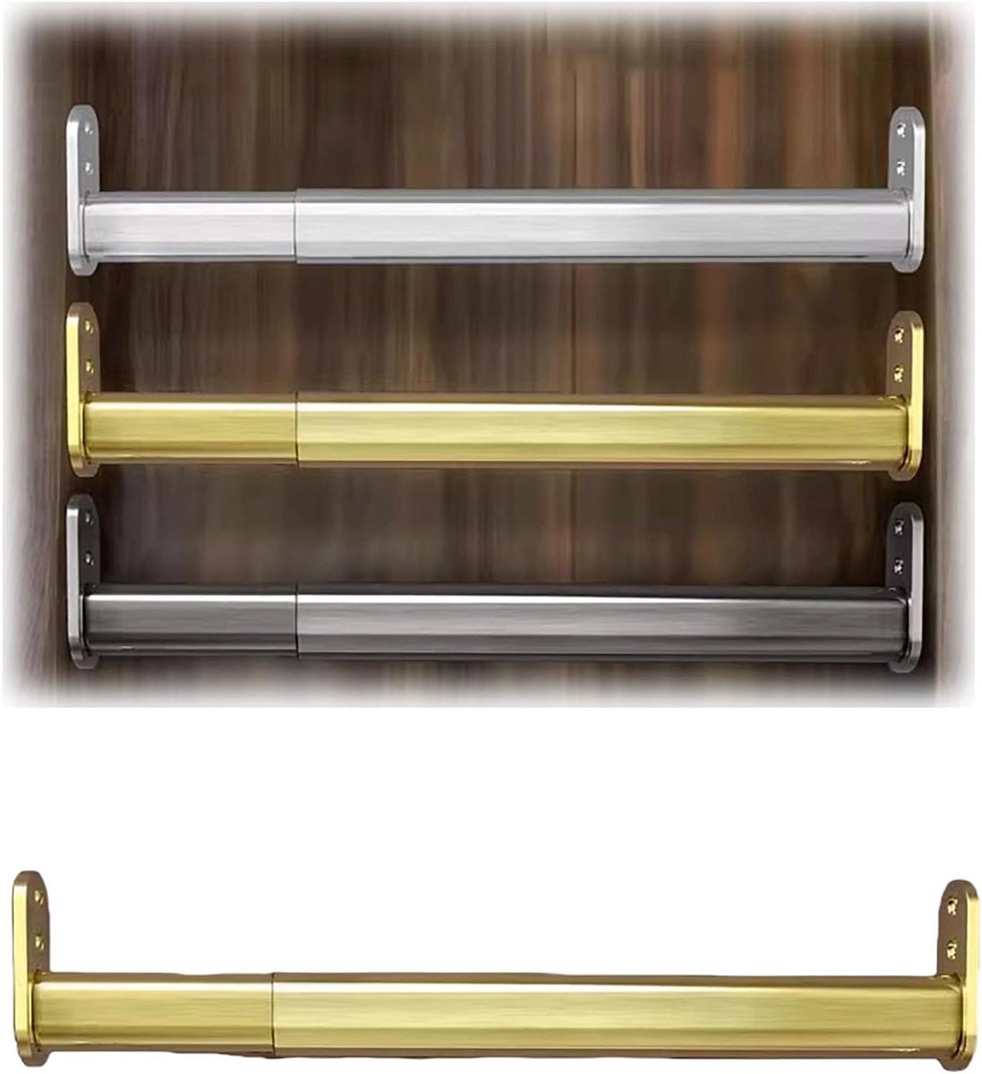 Garderobestang - Kledingroede - Kleding Opbergen - Uitschuifbaar - 40-140 cm - Zilver Goud Grijs