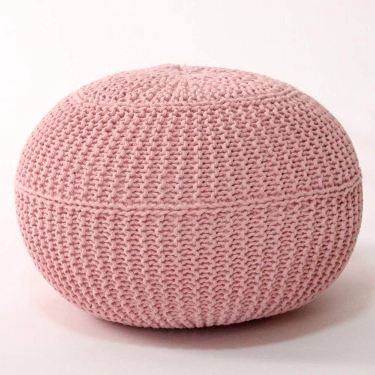 Gebreide Poef - Voetenbankje Zetel - Woonkamer Decoratie - Handgebreid Uniek - 50x50x40cm - Roze
