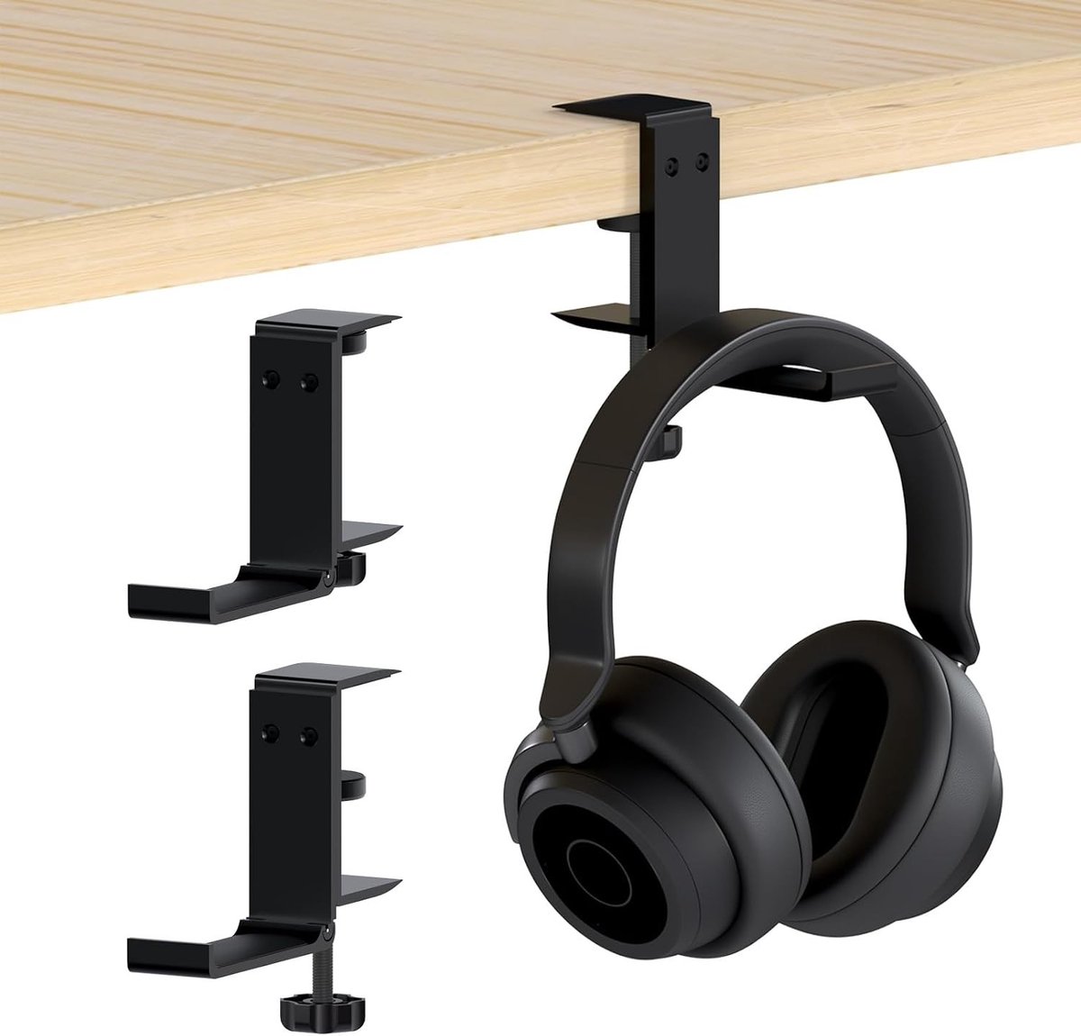 Verstelbare Hoofdtelefoonhouder voor Onder Bureau – Universele Hoofdtelefoonstandaard – Desk Hanger voor Headset – Zwart Aluminium met Stevige Bevestiging
