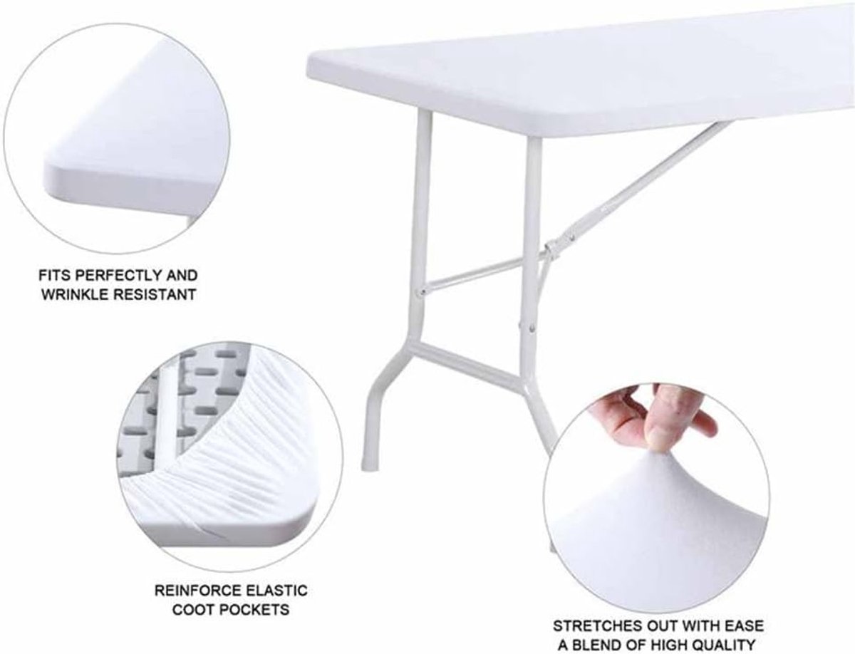 Rechthoekige Stretch Tafelkleed van Spandex met Elastische Band - Wasbaar en Vouwbaar Tuin Tafelkleed voor Buiten, Feest en Kamperen in Denim-Blauw 4FT (122 cm)