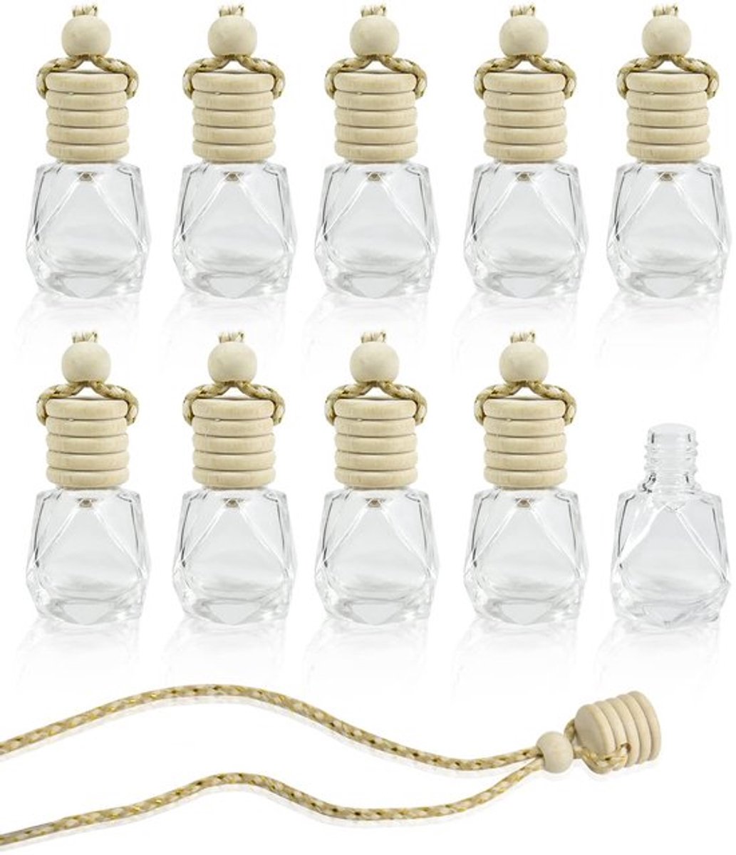 Luchtverfrisser Automatisch - Parfumflesje Navulbaar - Aromatherapie Diffuser - Hanger - 10 Stuks - 8 ml Inhoud - Parfumfles