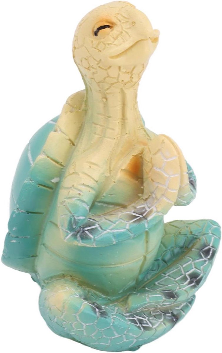 Zeeschildpad Yoga Figuur - Meditatie Beeldje - Tuin Decoratie - Milieuvriendelijke Hars - 14x9x9 cm - Blauw