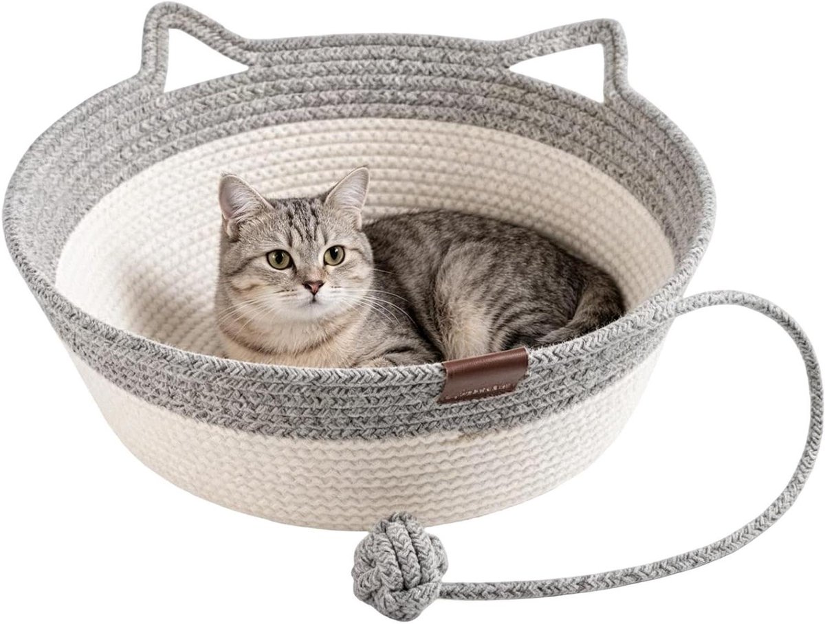 Katoenen Huisdier Mand - Hondenmand Kattenmand - Ontspannen Huisdieren - Handgeweven Boho Stijl - 37 x 37 x 9.9 cm