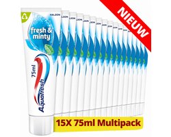 Aquafresh Fresh & Minty 3-in-1 - Tandpasta - Sterke Tanden & Gezond Tandvlees - Frisse Adem - Bevat Fluoride - Frisse Muntsmaak - Voordeelverpakking 15 x 75ml