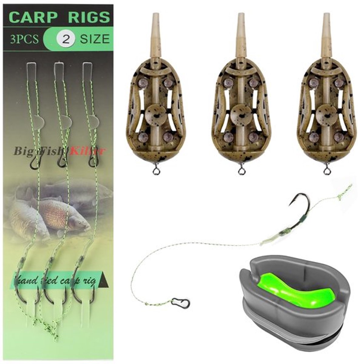 Karperfeeder 3 Stuks - Method Feeder met Aashouder - Vismethode Feeder - Visshaken Maat 2 - Kunststof/Lood/Roestvrij Staal - Effectieve Aasplaatsing