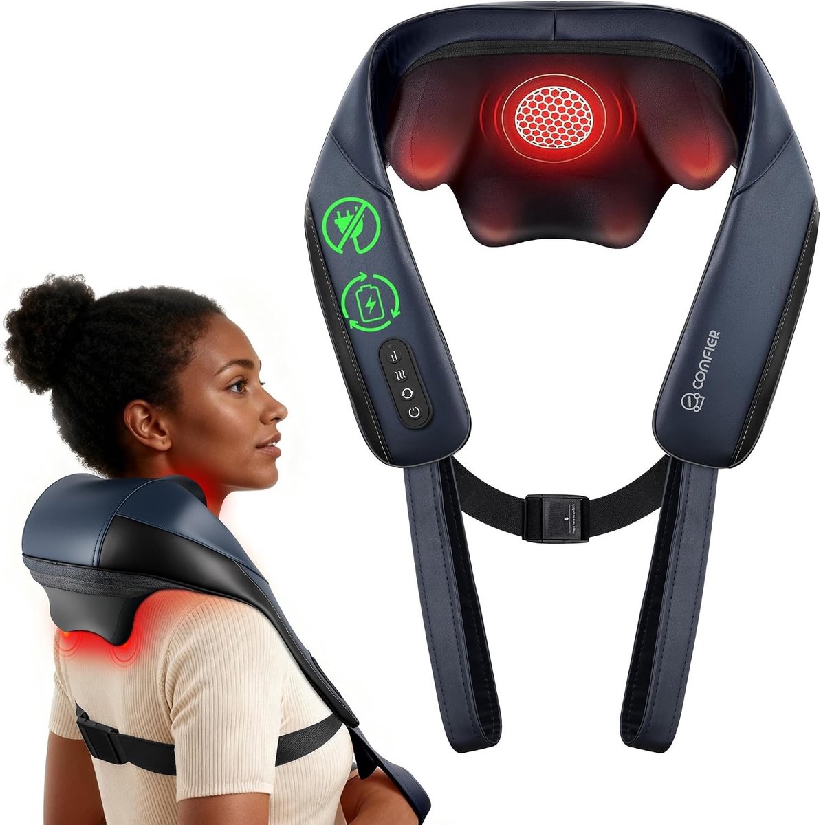 Nekmassageapparaat - Zwart - Draadloos - 4D Shiatsu met Grafen Warmtetherapie - Voor Nek, Schouders en Rug