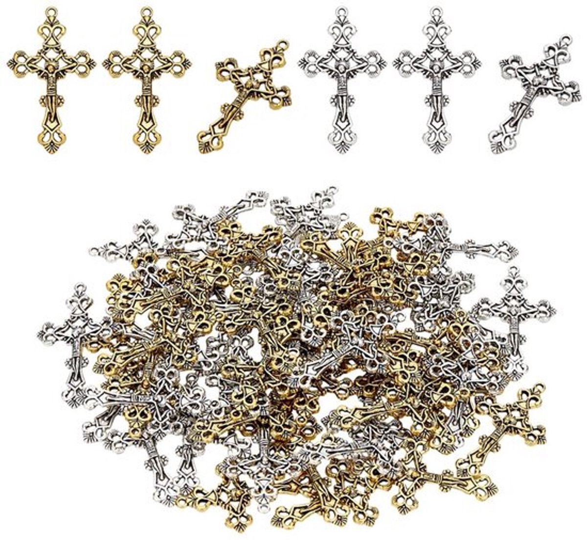 Kruishanger Set - 60 Stuks Antieke Kruishangers - Legering - Sieraden Maken - Doe-Het-Zelf Projecten - 43 mm Afmetingen