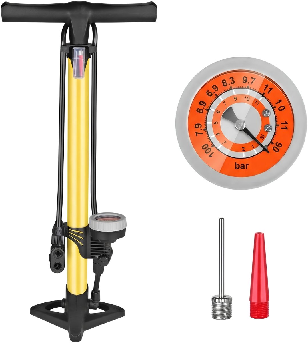LNMsolutions® Fietspomp - Luchtpomp - Bandenpomp - Geel - 45cm x 25cm 16cm