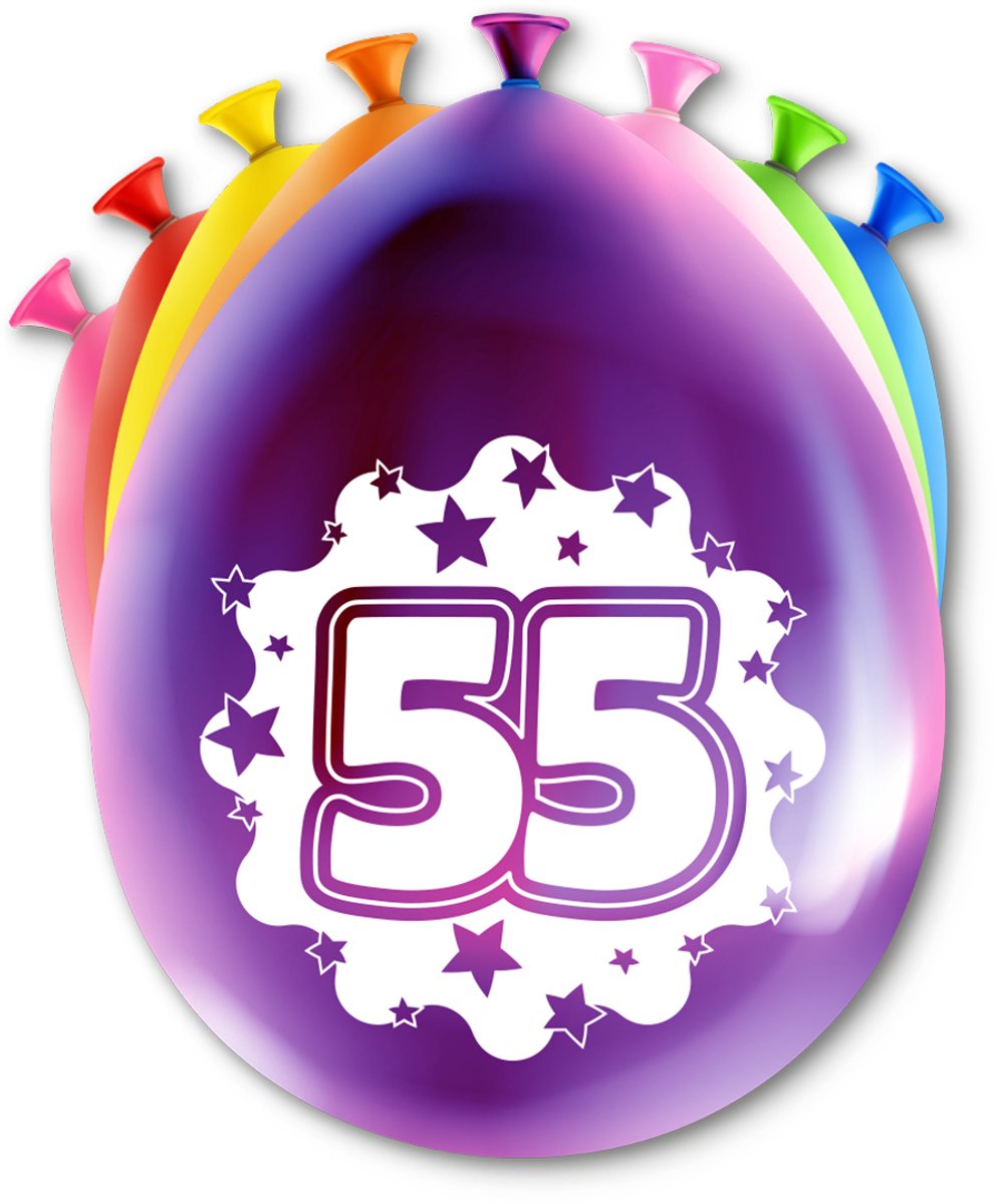 LUQ – Latex Ballonnen Happy Party 55 Jaar – 8 Stuks – Veelkleurig – Verjaardag Decor – Feest Versiering – Helium Ready