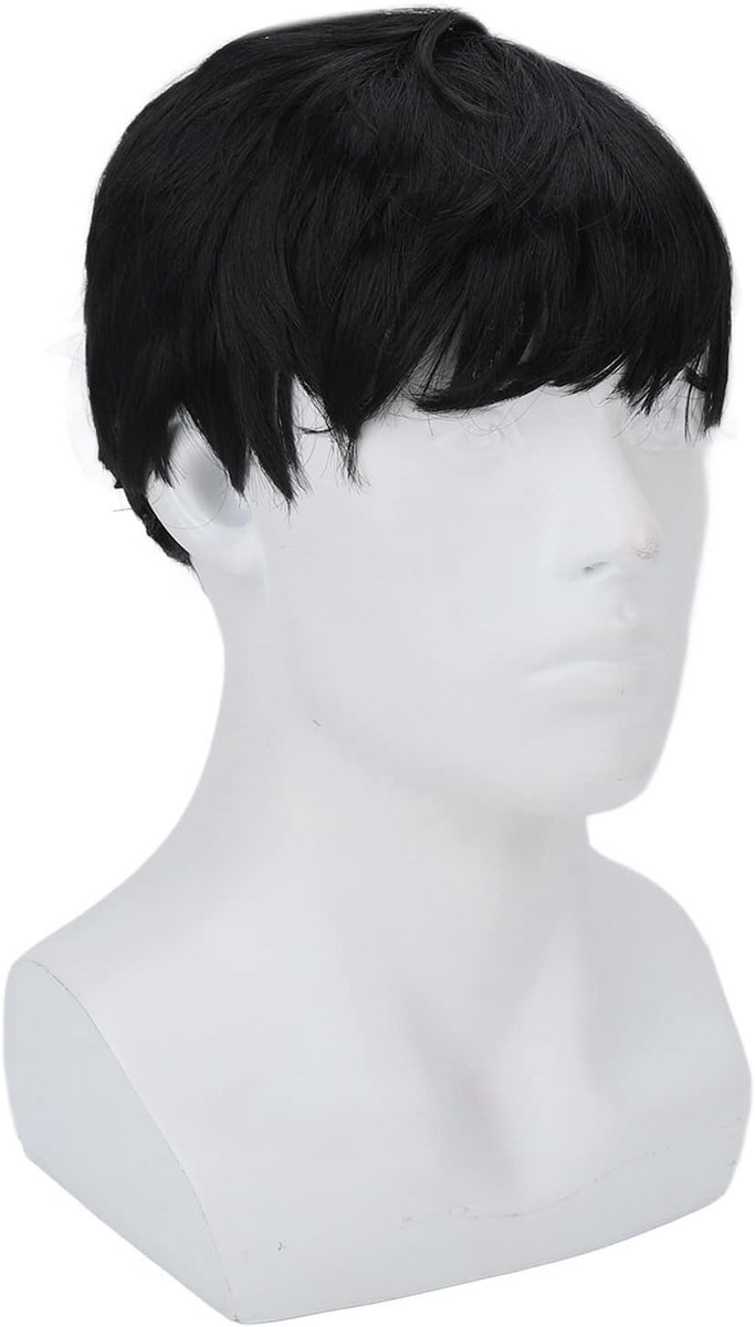 Fluffy Korte Perücke voor Mannen, Ademend en Snitbaar Haar voor Feestjes en Dagelijks Gebruik (Zwart)