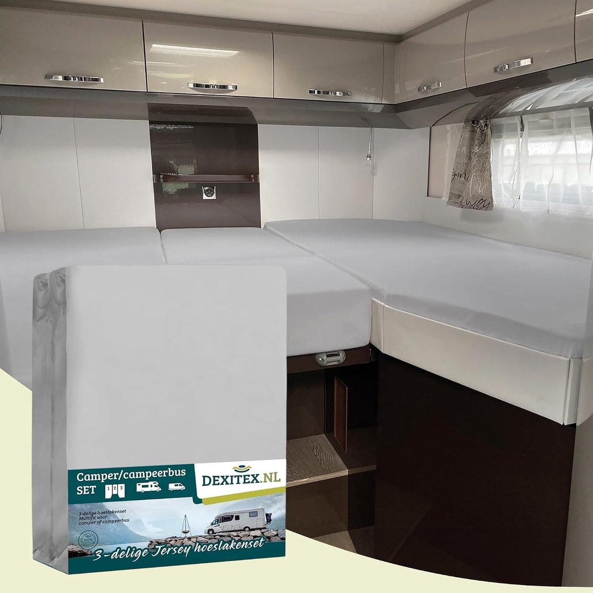 Bedlaken voor camper 3-delig - grijs 100% katoen - Oeko-Tex - aangename slaapervaring - ShopVlot