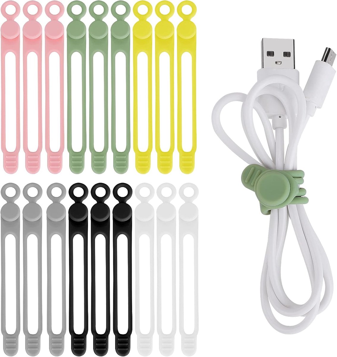 Silicone kabelbinders 18 stuks - elastisch silicone - schattig design - perfect voor kabelbeheer - ShopVlot