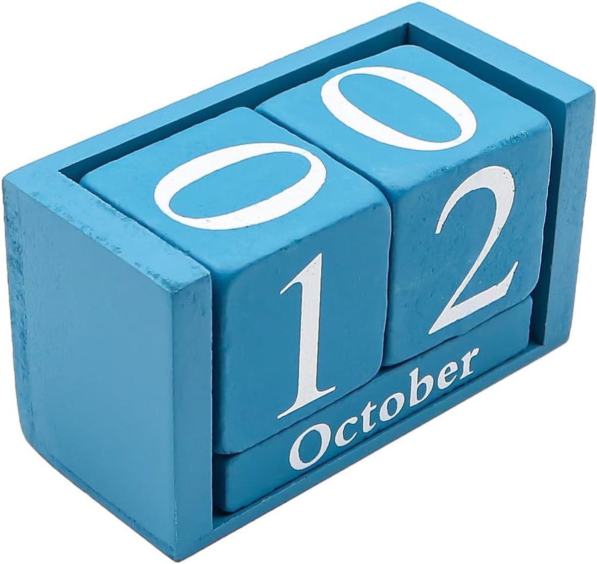 Houten kalender - vintage stijl - chique blauw - eeuwigdurend voor thuiskantoor - ShopVlot