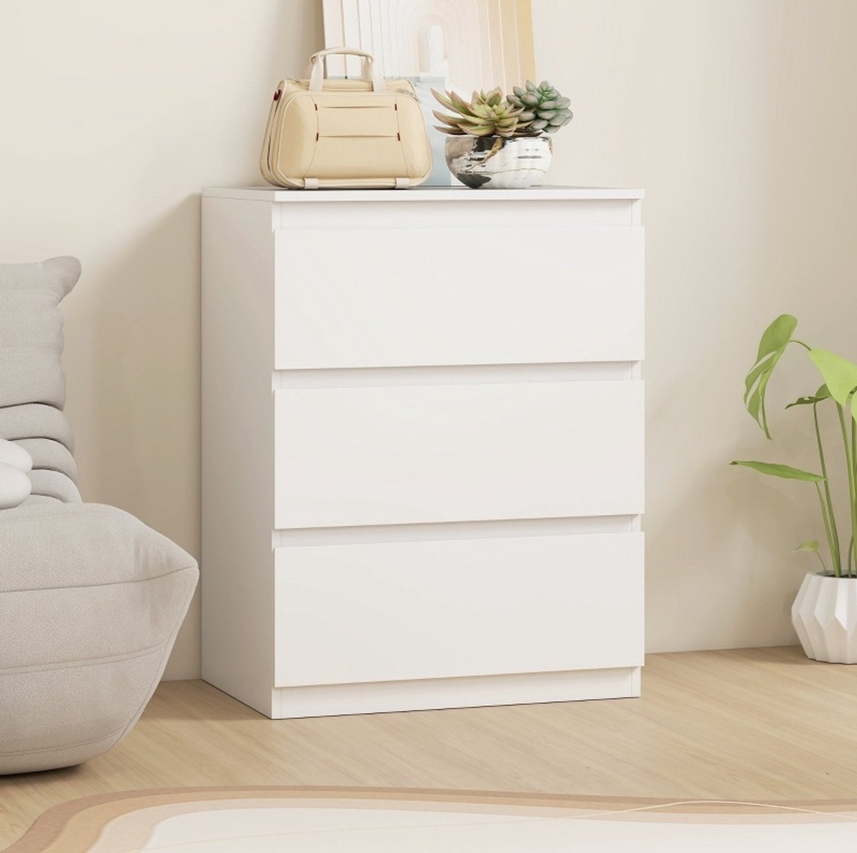 Ladekast Met 3 Lades Voor Woonkamer Slaapkamer En Hal Wit Spaanplaat 60 x 40 x 79 Cm Modern Dicht Opbergmeubel