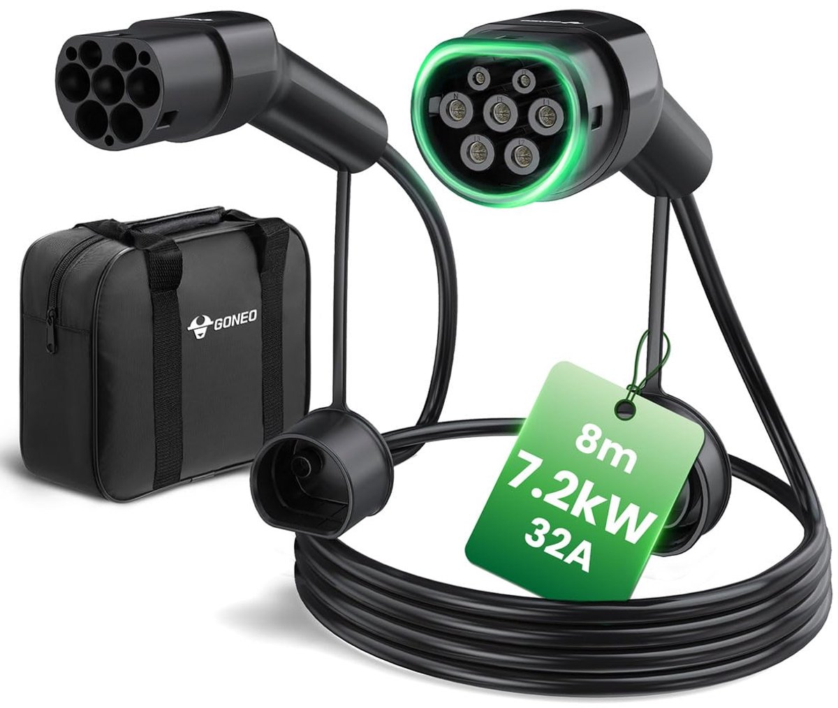 Laadkabel EV 7,2kW 8M - 32A Eenfasig Mode3 - IP54 Waterdicht - Ideaal voor thuisladen - ShopVlot