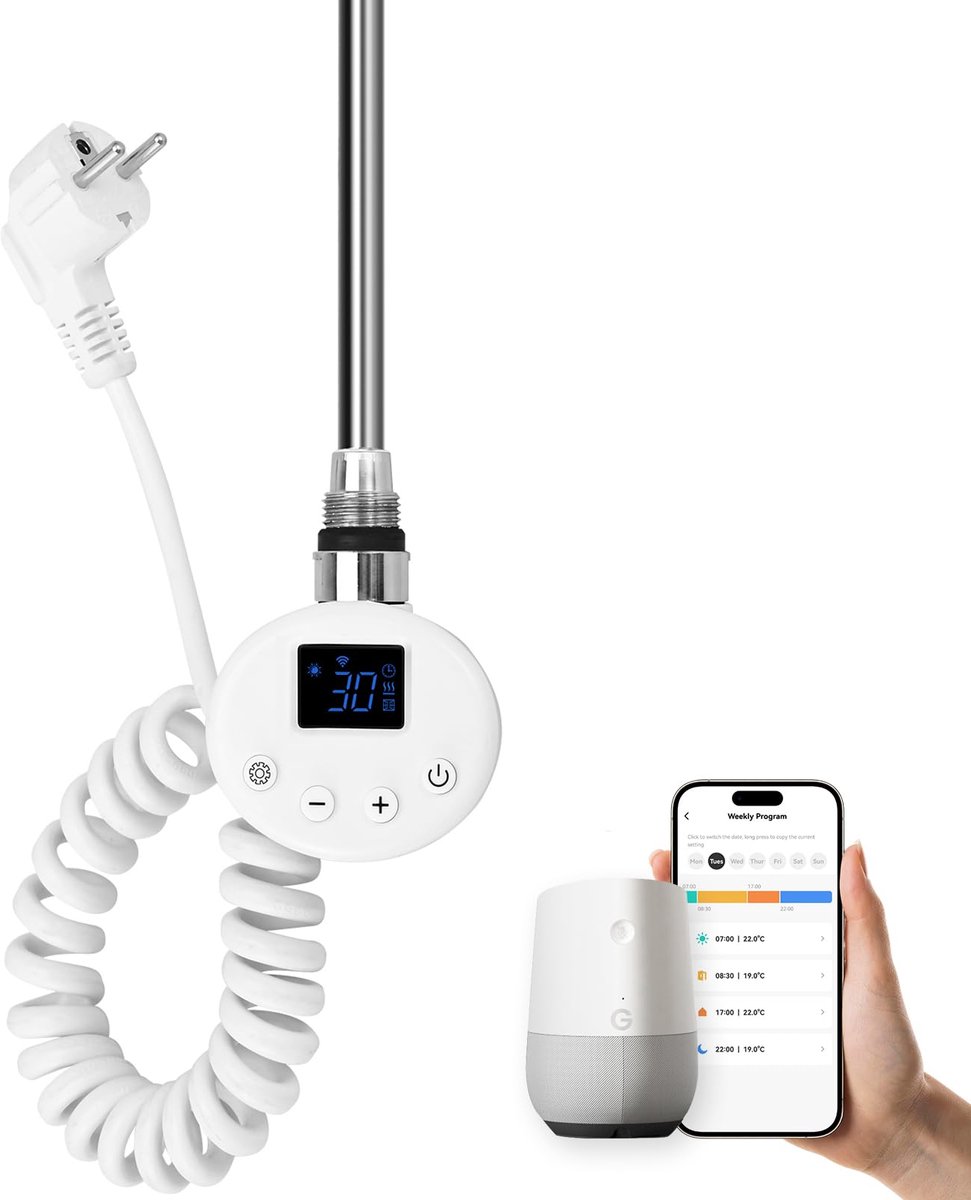 Verwarmingselement met thermostaat 900 W - roestvrij staal - smart wifi - ideale badkamerverwarming - ShopVlot