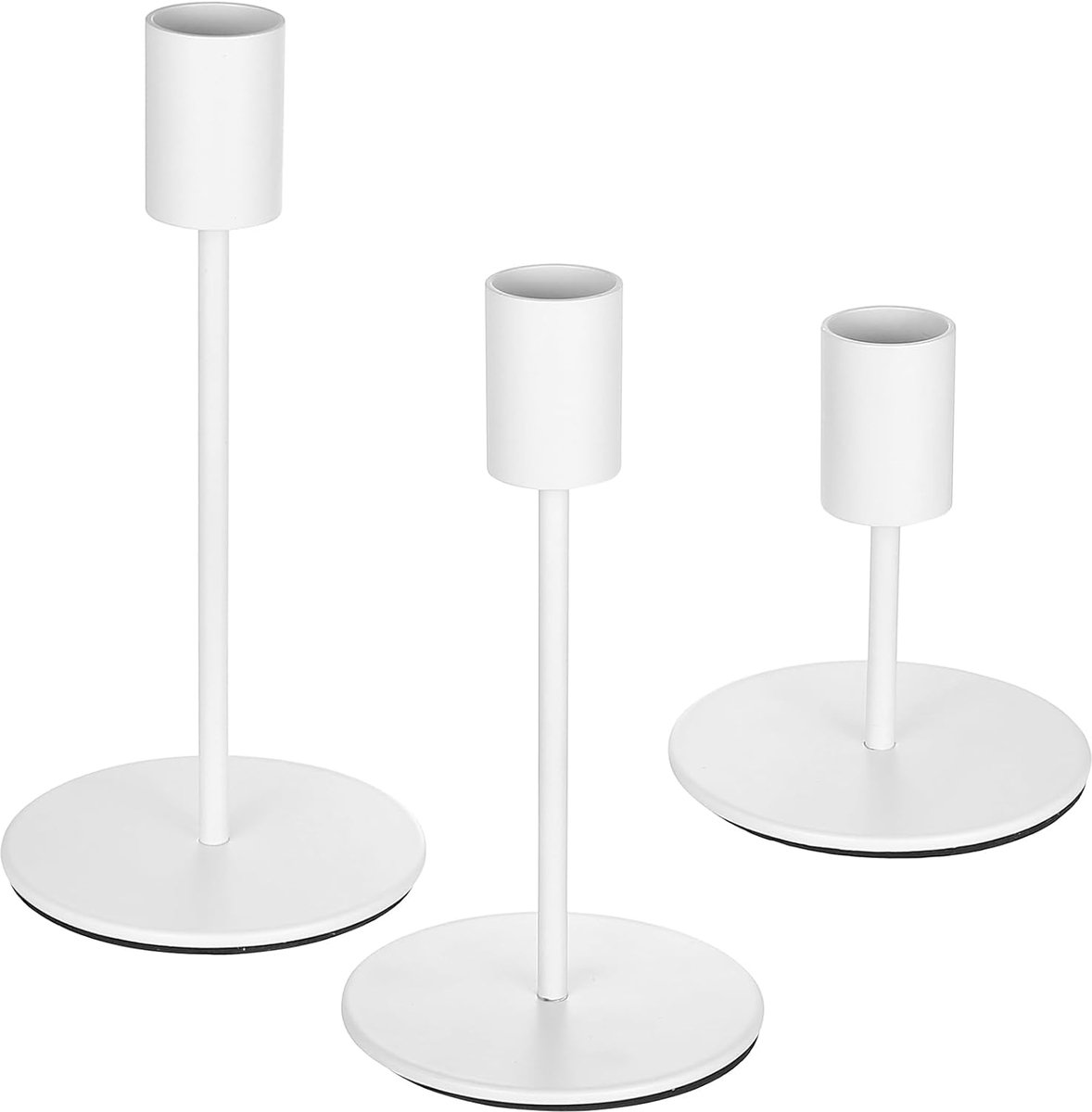 Kandelaars 3 stuks wit - kandelaarhouders voor kegelvormige kaarsen - vintage metalen design - ShopVlot