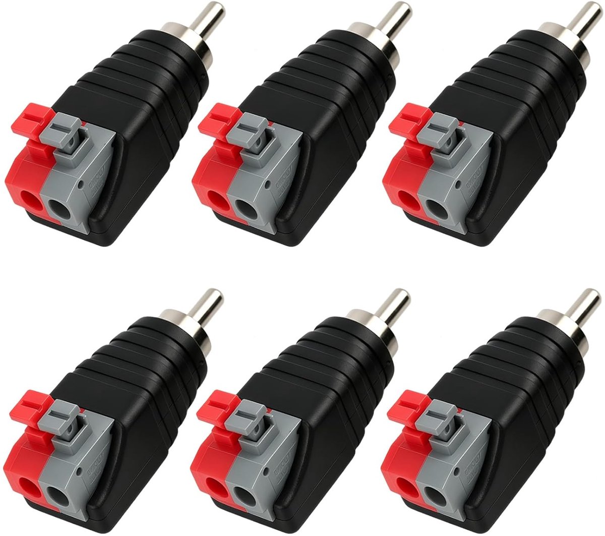 RCA-luidsprekerkabeladapter 6 stuks - RCA naar schroefklem - eenvoudig aansluiten - ideaal voor thuisbioscoop - ShopVlot