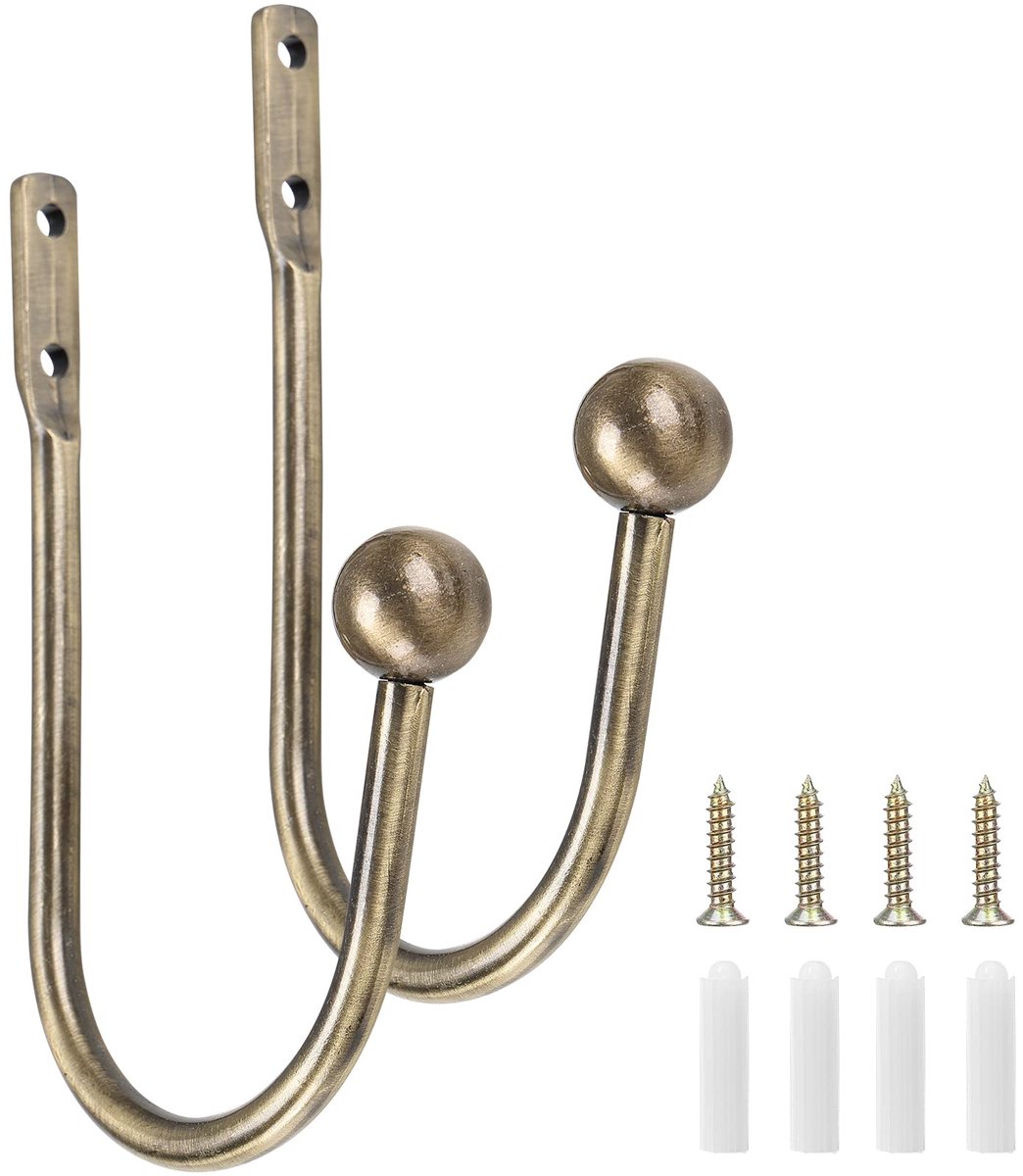 Gordijnhouders 2 stuks - messing - U-vormige haak - decoratieve ophangbeugels voor slaapkamer - ShopVlot