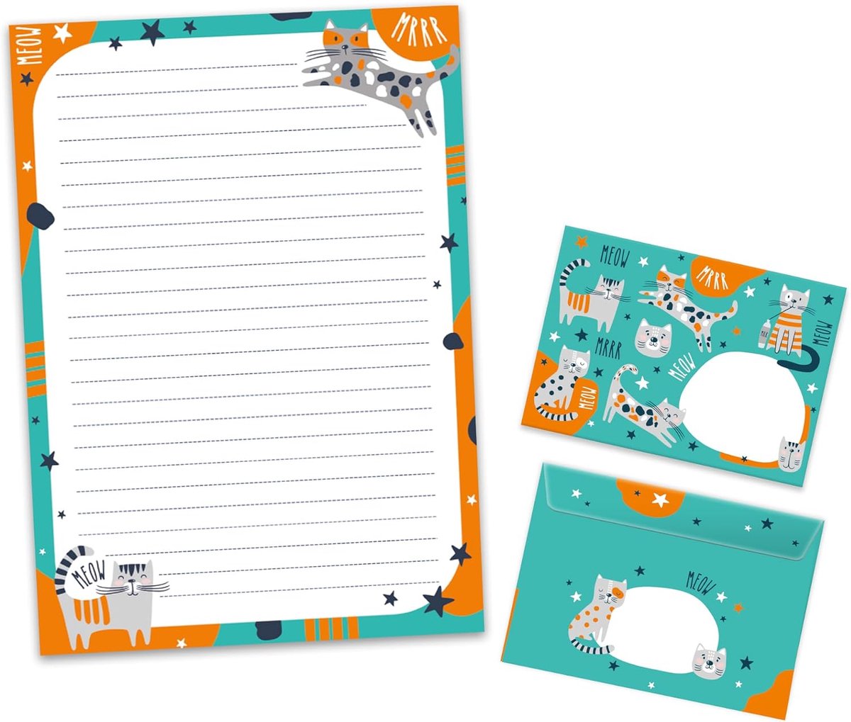 Briefpapier set A4 - grijs kleurrijk - 25 vellen met 15 enveloppen - ideaal voor kinderen - ShopVlot