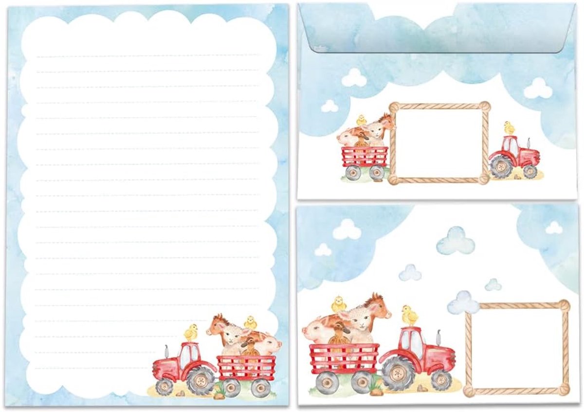 Briefpapierset Kinderen - Kinderbriefpapier Set - Kinderen Laten Schrijven - Bouwplaats Thema - A5 25 Vellen 15 Enveloppen - Meerkleurig