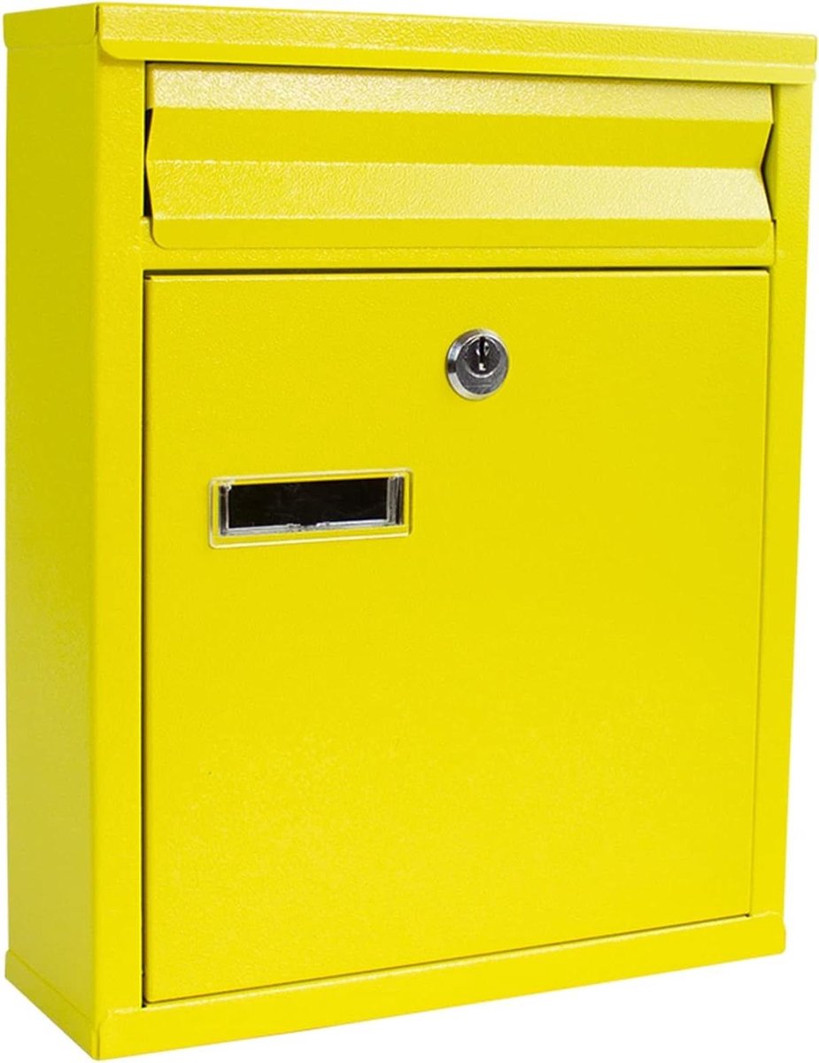Wandmailbox - Brievenbus Buiten - Post Ontvangen - Afsluitbaar met 2 sleutels - 24 x 8 x 30 cm - Geel