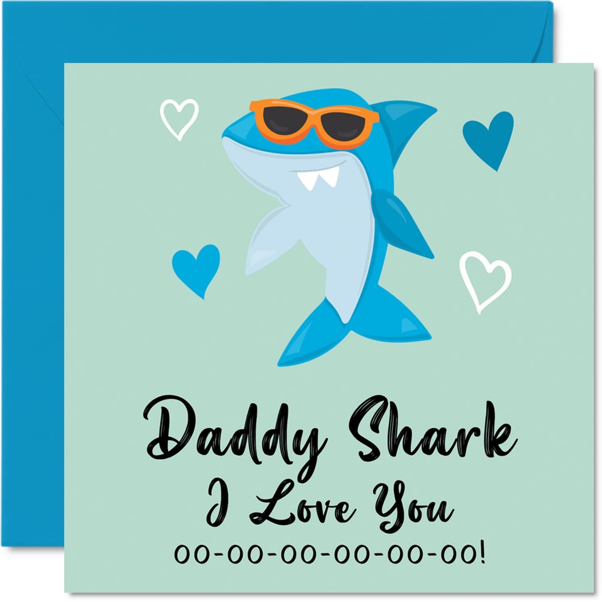 Verjaardagskaart Papa - 145 mm x 145 mm - seizoensgebonden - grappige Daddy Shark kaart - perfect voor Vaderdag - ShopVlot