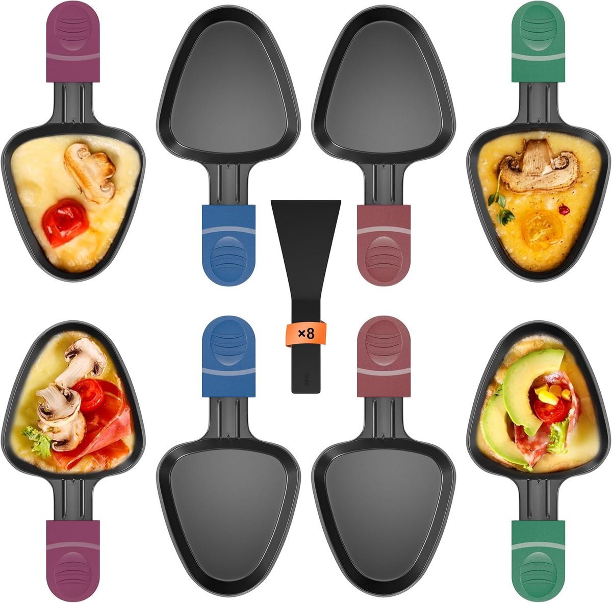 Raclette pan set 8-delig - anti-aanbaklaag - met 8 nylon schrapers - ideaal voor het grillen van kaas - ShopVlot