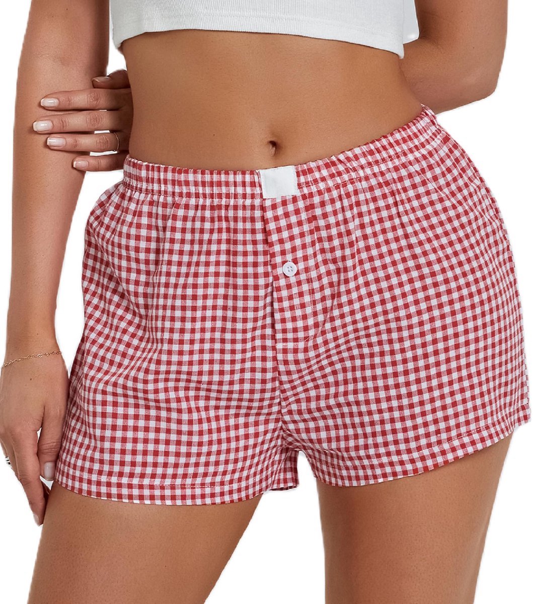 Casalora Shorts Gingham shorts Dames Slaap Lounge Short Zachte Boxer Short voor Slapen en Thuis – XL -44 Roze