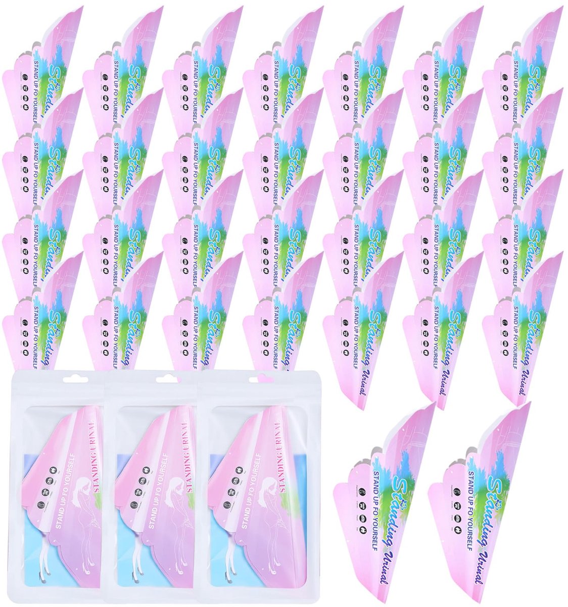 Draagbaar urinoir voor vrouwen (set van 30) - wegwerpbaar - lekvrije gebogen rand - ideaal voor festivals - ShopVlot