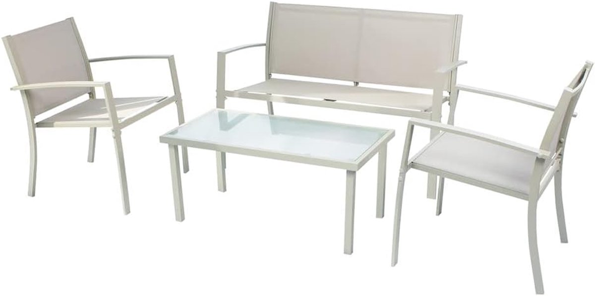 Tuinset met tafel - Loungeset buiten - Ontspannen in de tuin - Stalen frame - 110 cm breed - Bruin