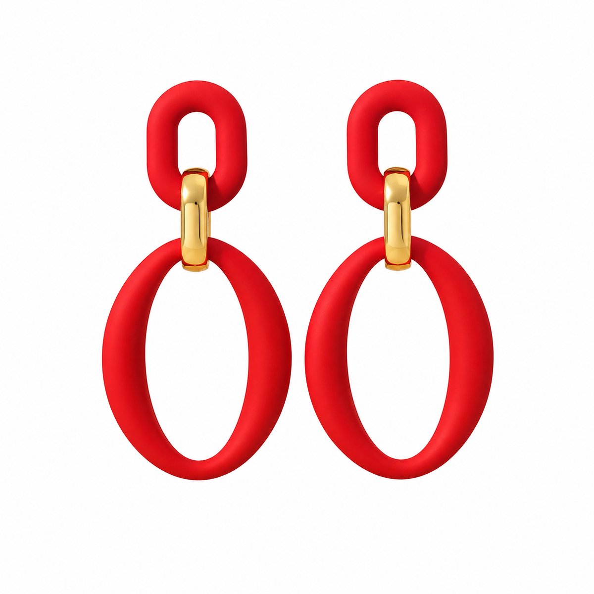 Luxamore® Statement Oorbellen Dames – Ovale Oorhangers – Hangoorbellen – Rood/Goudkleurig – Sieraden Dames