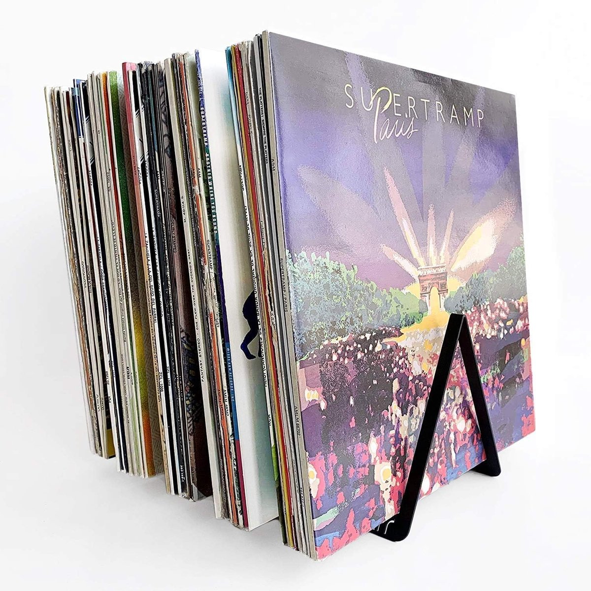 presentatiestandaard voor 50 vinylplaten - zwart - minimalistisch ontwerp - stijlvolle opslag - SnelShoppen