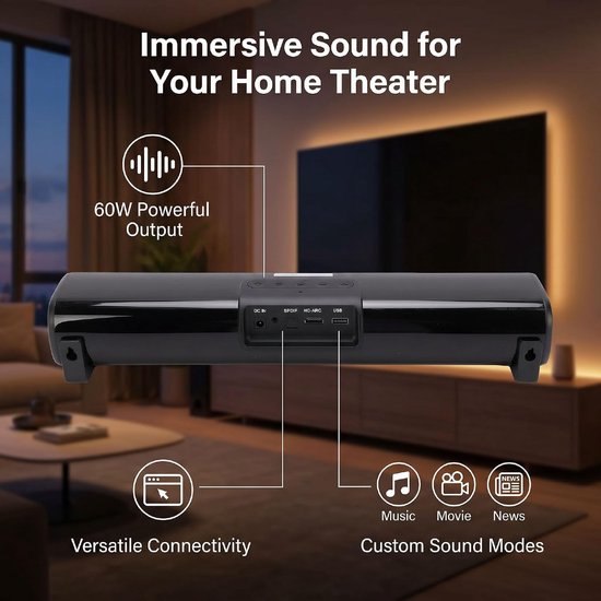 Soundbar voor TV - TV-luidspreker Home Cinema - Film en Muziek - 30W RMS Vermogen — afbeelding 2
