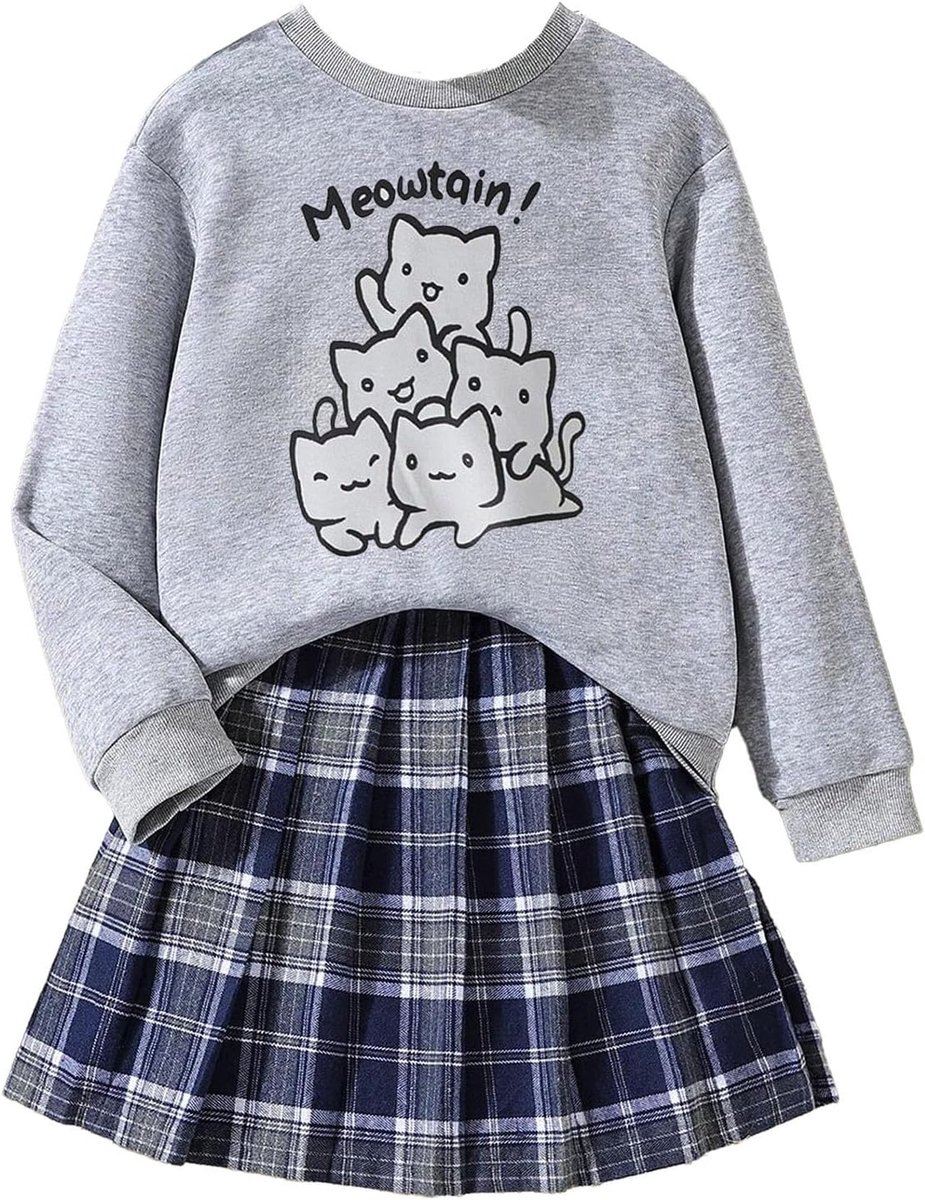 Outfit voor kleine meisjes - modieuze set met lange mouwen - geruite plooirok van katoen - casual en comfortabel - SnelShoppen