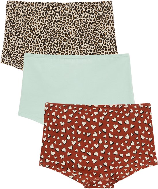 Drie hipsters: luipaardprint, lichtgroen en bruin met hartjesprint.