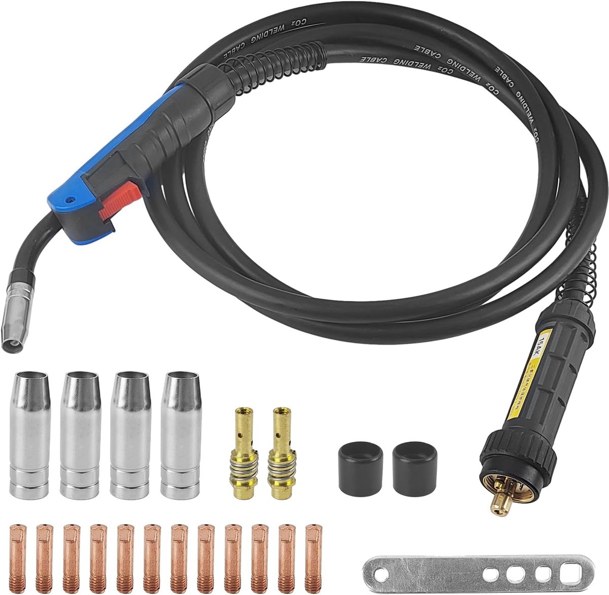 Gas Slang Set 22-delig - 4 m Lasbrander met 15AK Pistool - Isolatiesleeve en Beschermtip - Voor CO2 Lasmachine - ShopVlot